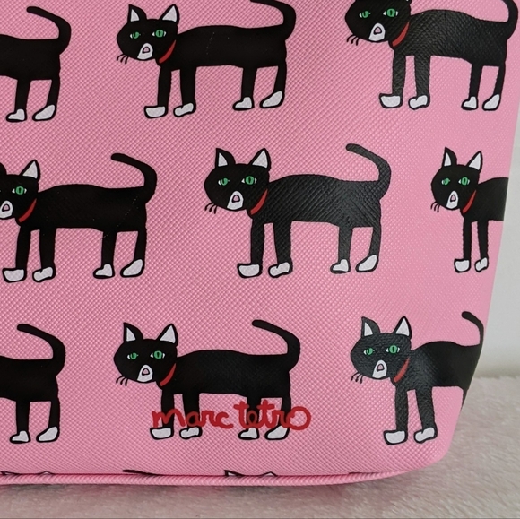 marc tetro Black Cat Print Large Cosmetic Case Pouch PVC Saffiano Pink NWT - Picture 10 of 14